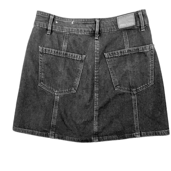 American Eagle Outfitters SIZE 2 Faded Black Denim Button Front Seamed Skirt - Picture 2 of 3